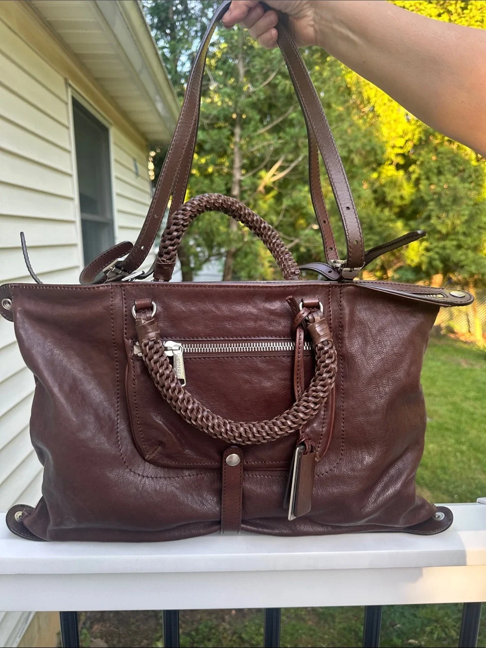 Gryson Classic Brown Braided-Handle Leather Tote